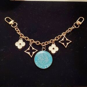 LV Zipper Pull Clover Purse Bag Charm Chain Turquoise Handmade